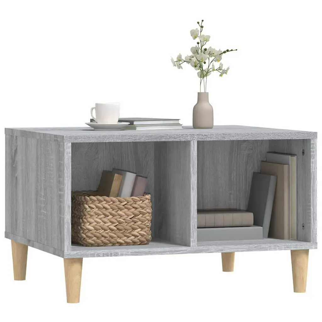 Grey Coffee Table for Living Room with Storage Compartments and Open Shelving 60 x 50 x 36.5 cm