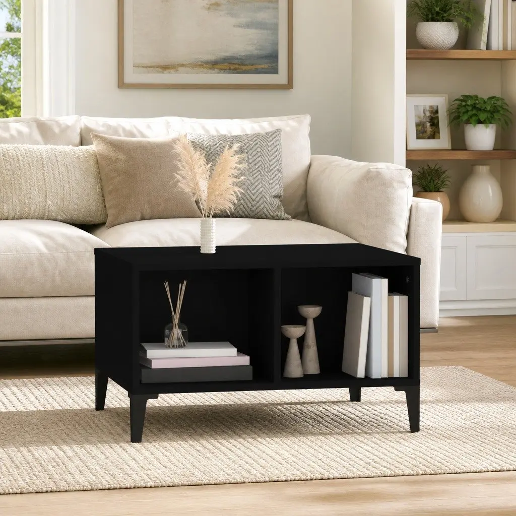 Coffee Table for Living Room Black 60x50x36.5 cm with Open Storage Compartments Industrial