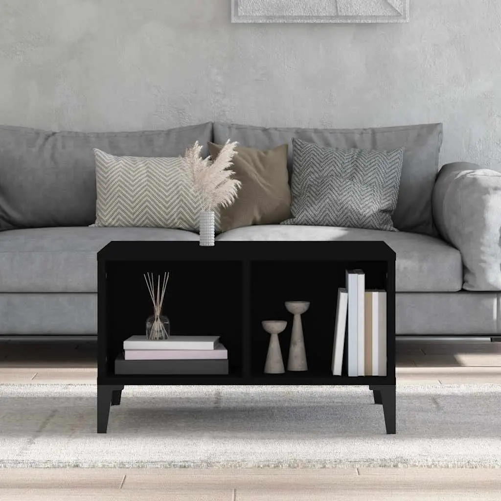 Coffee Table for Living Room Black 60x50x36.5 cm with Open Storage Compartments Industrial