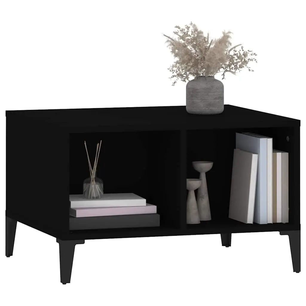 Coffee Table for Living Room Black 60x50x36.5 cm with Open Storage Compartments Industrial