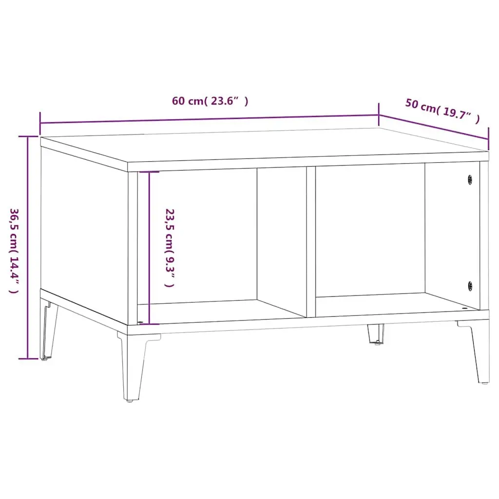 Coffee Table for Living Room Black 60x50x36.5 cm with Open Storage Compartments Industrial