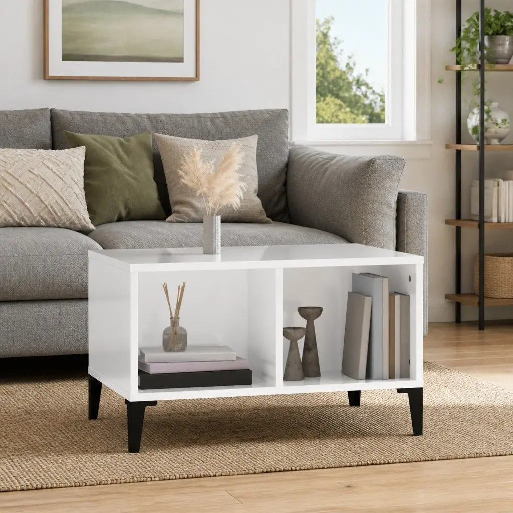 White Coffee Table with Metal Feet