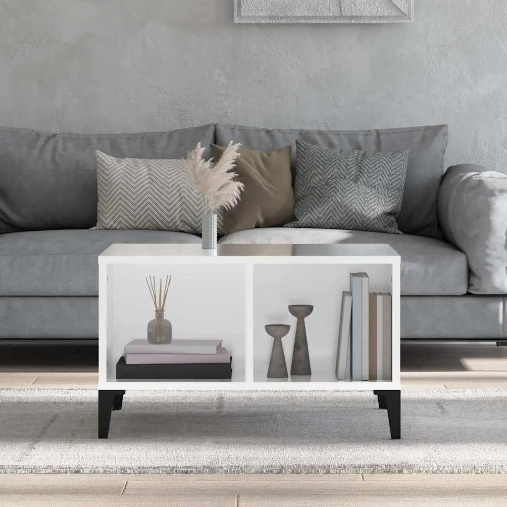 White Coffee Table with Metal Feet