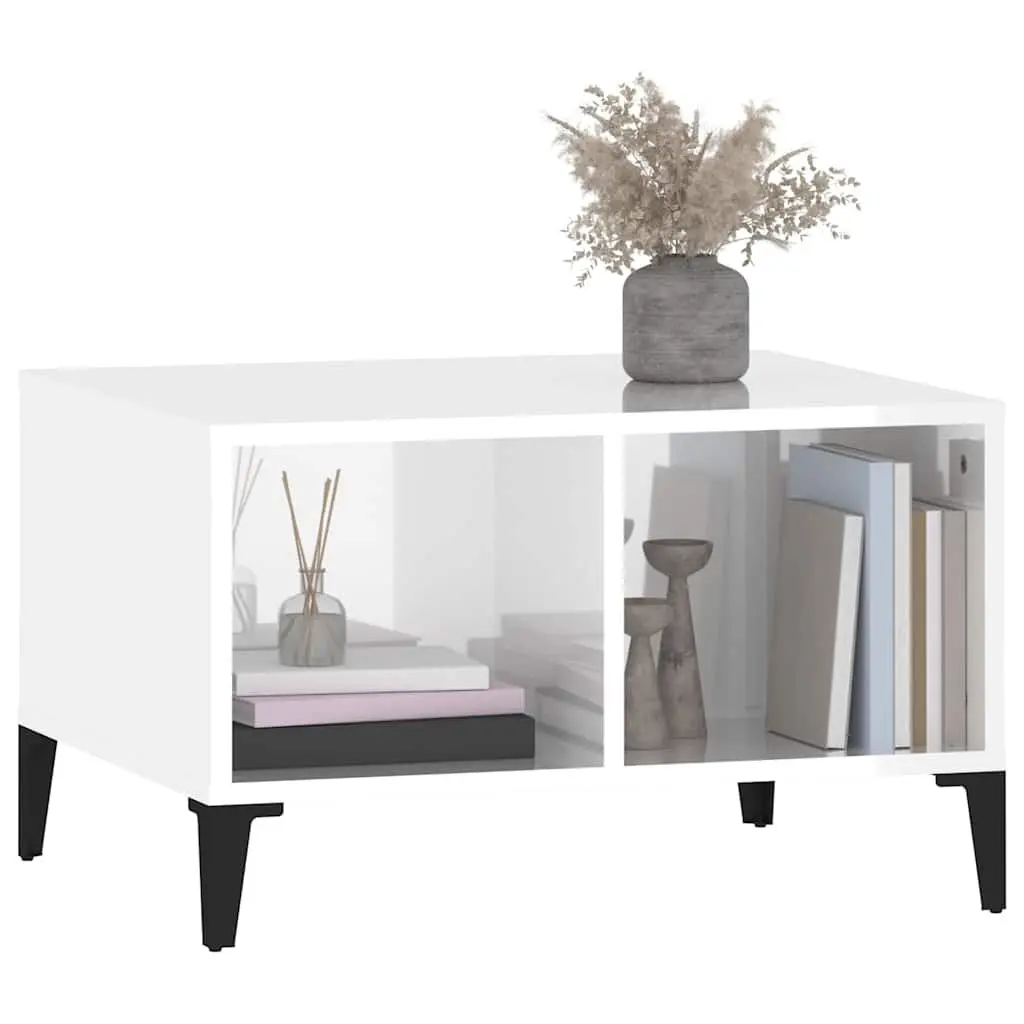 White Coffee Table with Metal Feet