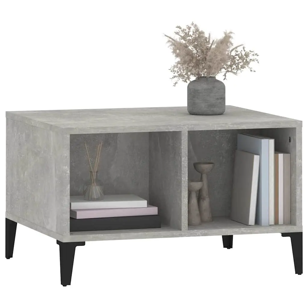 Industrial Style Coffee Table Grey Engineered Wood Open Storage Compartment Metal Feet 60W x 50D x 36.5H cm
