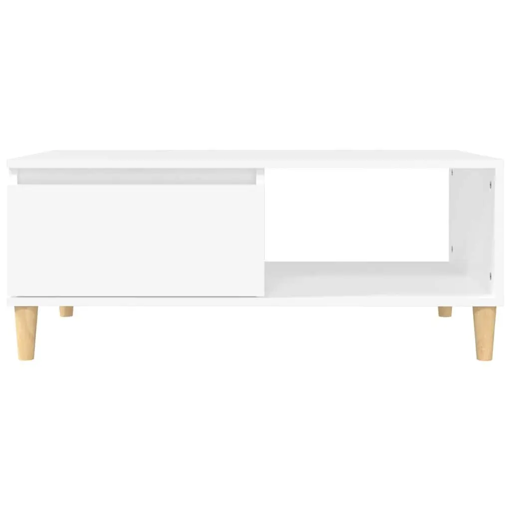 Coffee Table White Scandinavian Style Storage Drawer Open Compartment