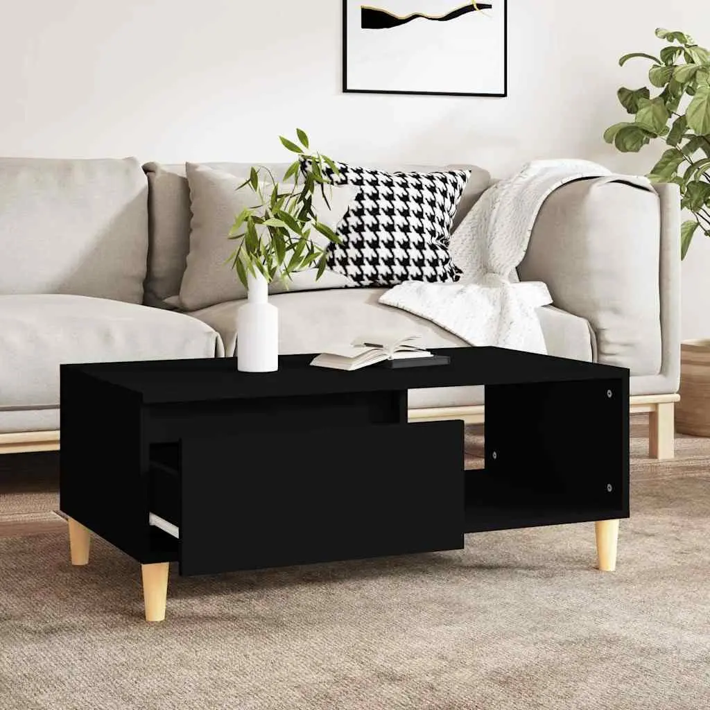 Black Scandinavian Coffee Table with Drawer