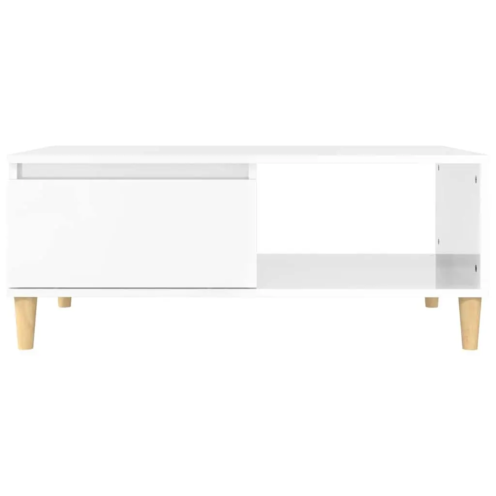 Coffee Table High Gloss White 90x50x36.5cm Storage Drawer Open Compartment