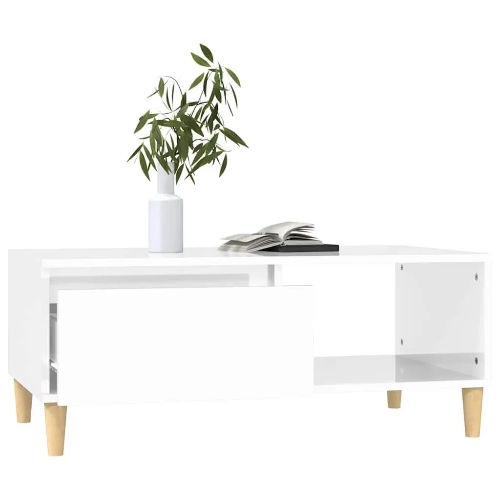 Coffee Table High Gloss White 90x50x36.5cm Storage Drawer Open Compartment