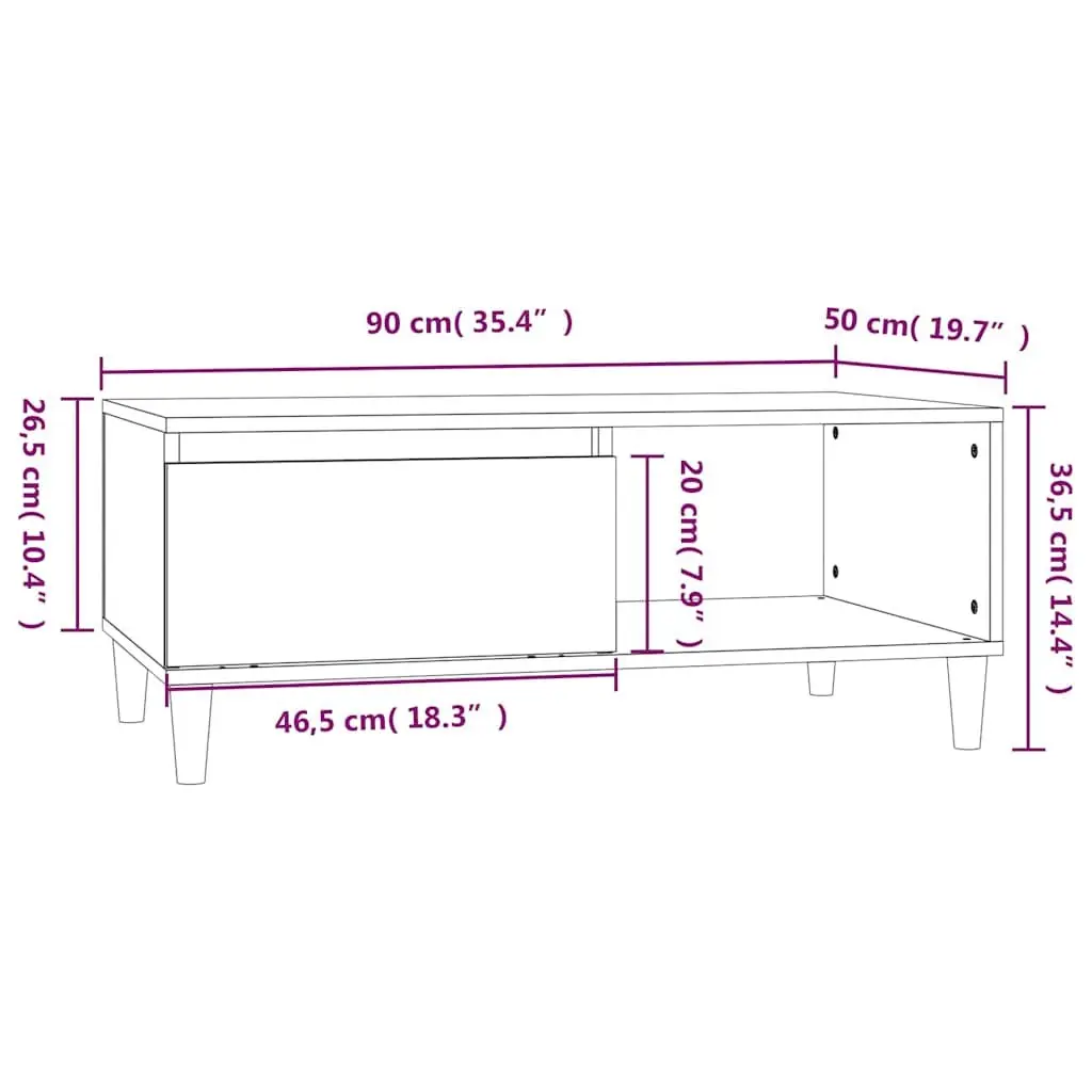 Coffee Table High Gloss White 90x50x36.5cm Storage Drawer Open Compartment