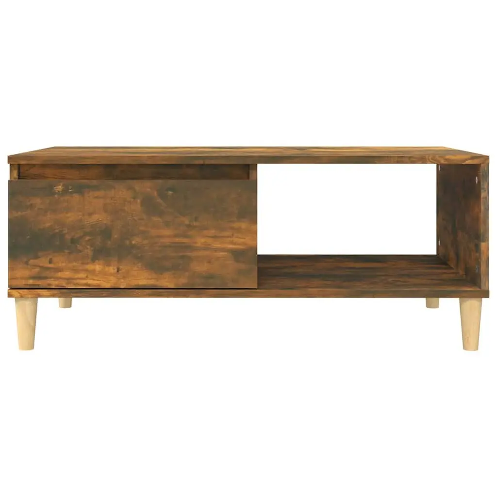 Coffee Table Smoked Oak 90x50x36.5cm Engineered Wood Storage Drawer Open Shelf