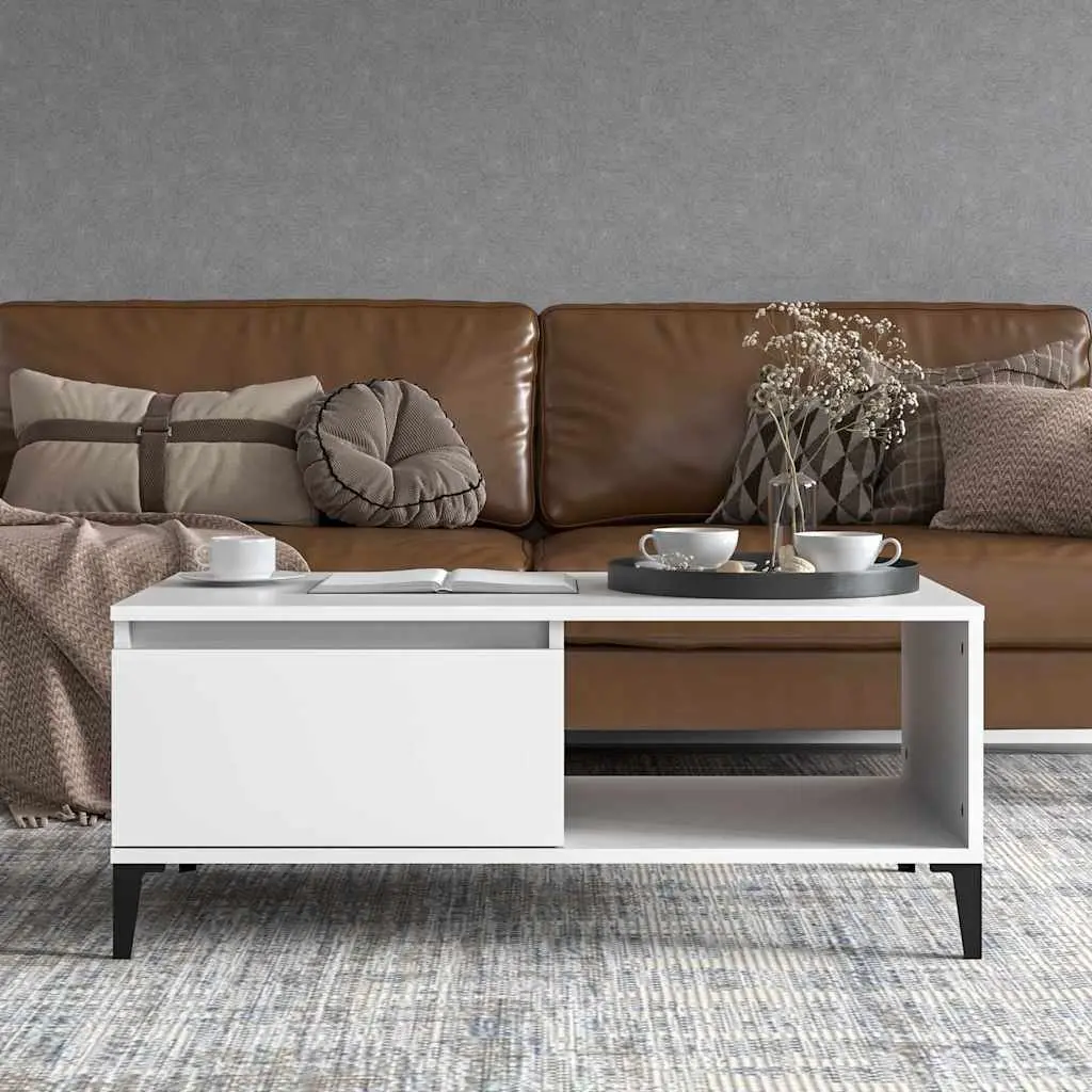 Coffee Table White Storage Drawer Open Compartment Side Table Living Room