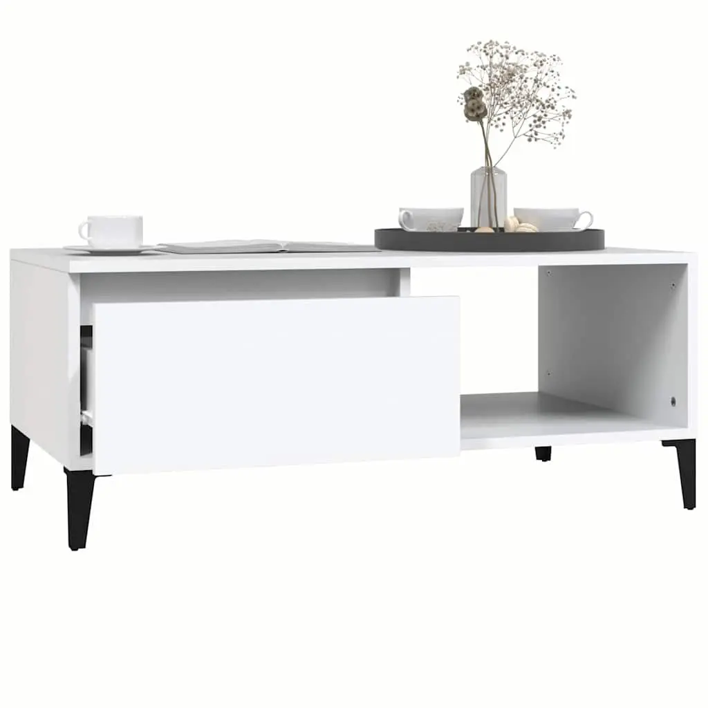 Coffee Table White Storage Drawer Open Compartment Side Table Living Room