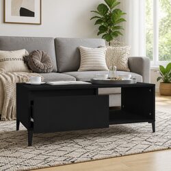 Coffee Table Black Industrial Storage 1 Drawer Open Compartment Side End Table