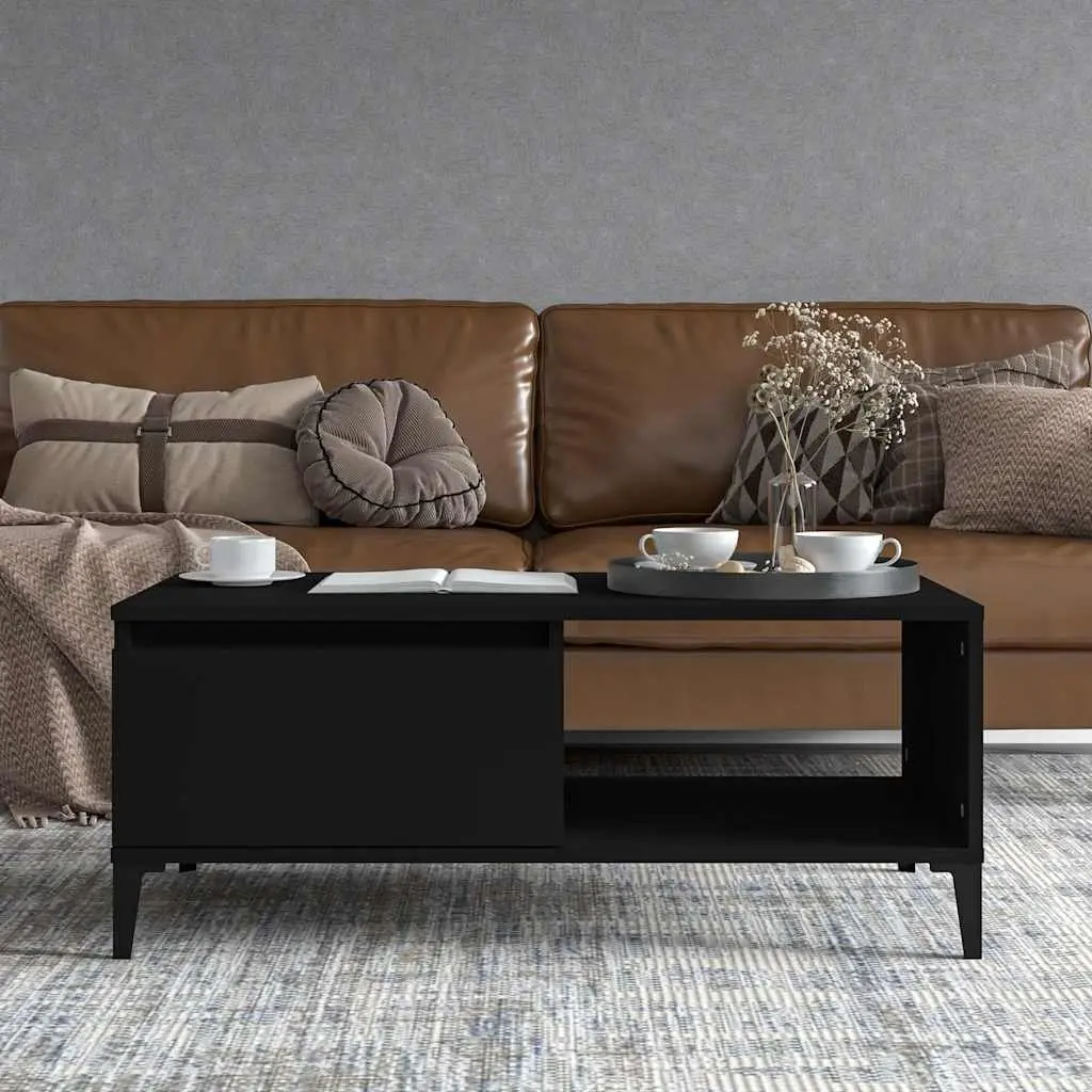 Coffee Table Black with 1 Drawer and Open Compartment