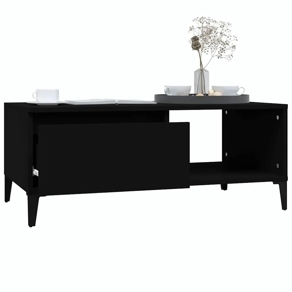 Coffee Table Black with 1 Drawer and Open Compartment