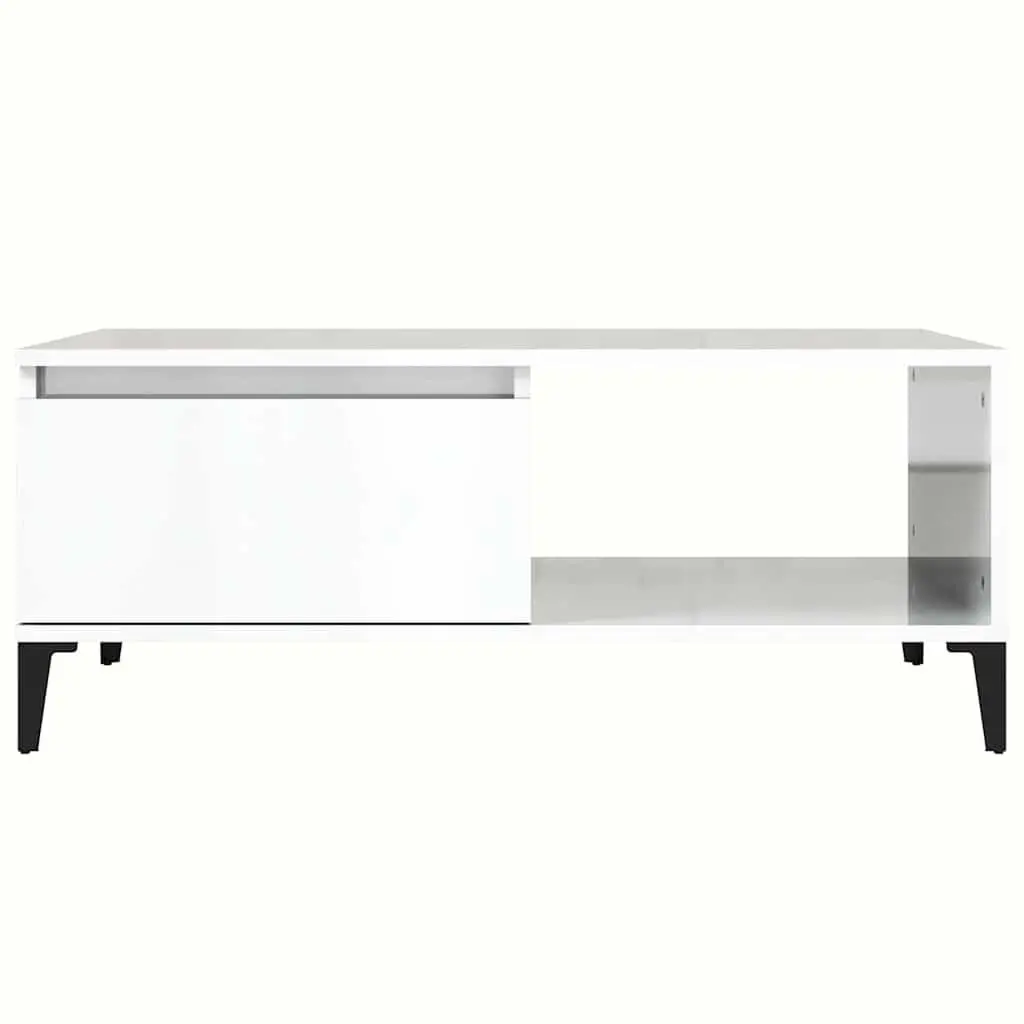 Coffee Table White High Gloss Storage Drawer Open Compartment Modern Side Table