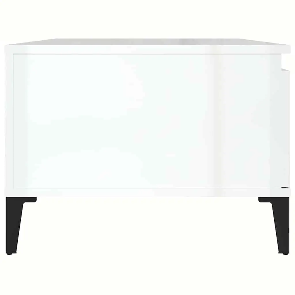 Coffee Table White High Gloss Storage Drawer Open Compartment Modern Side Table