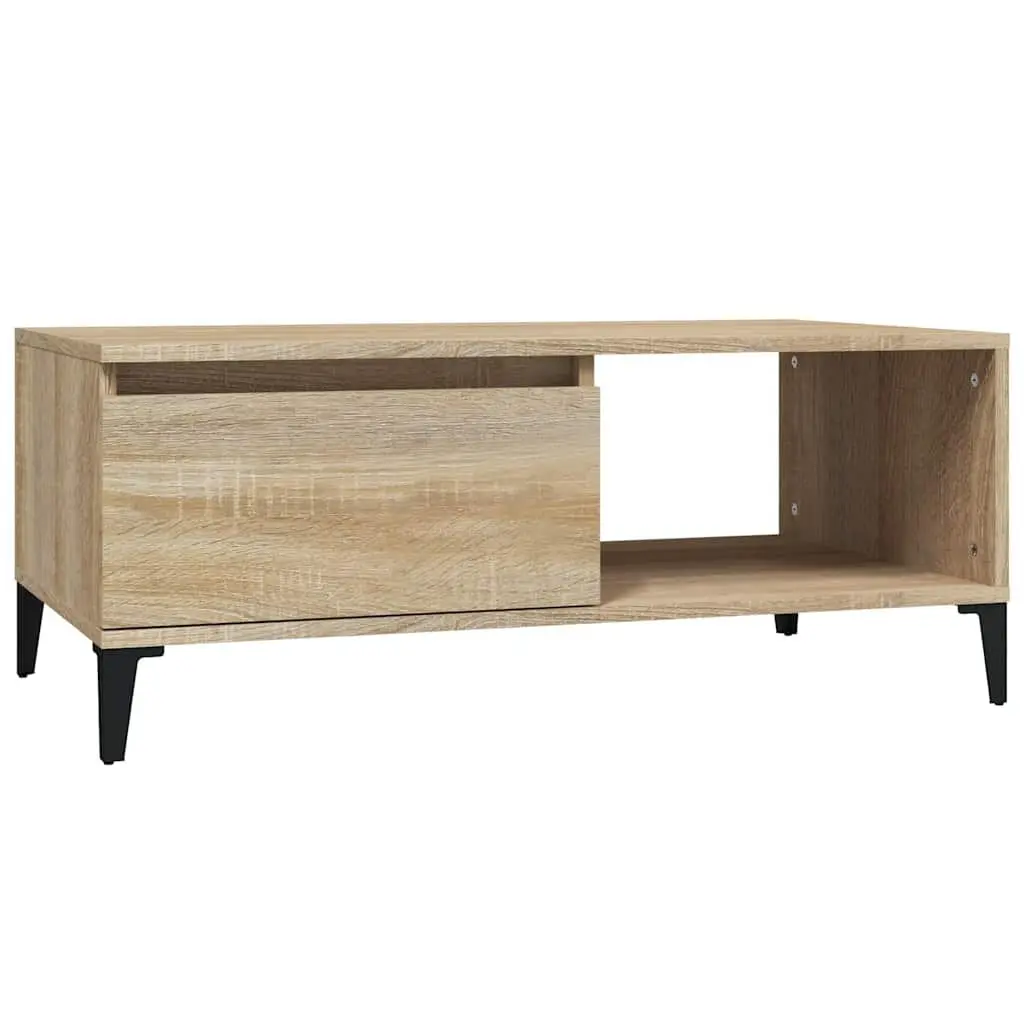 Coffee Table Brown Storage Drawer Open Compartment Engineered Wood Side Table