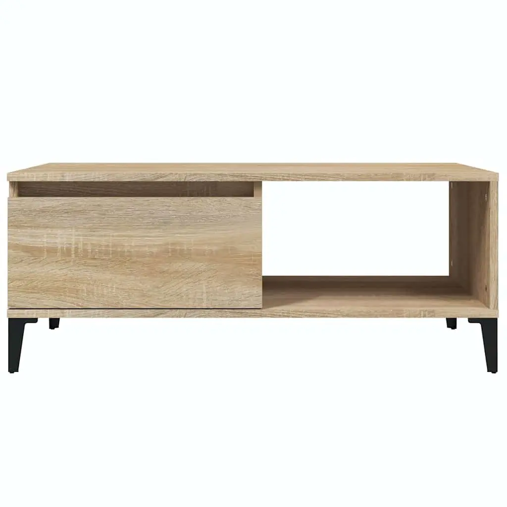 Coffee Table Brown Storage Drawer Open Compartment Engineered Wood Side Table