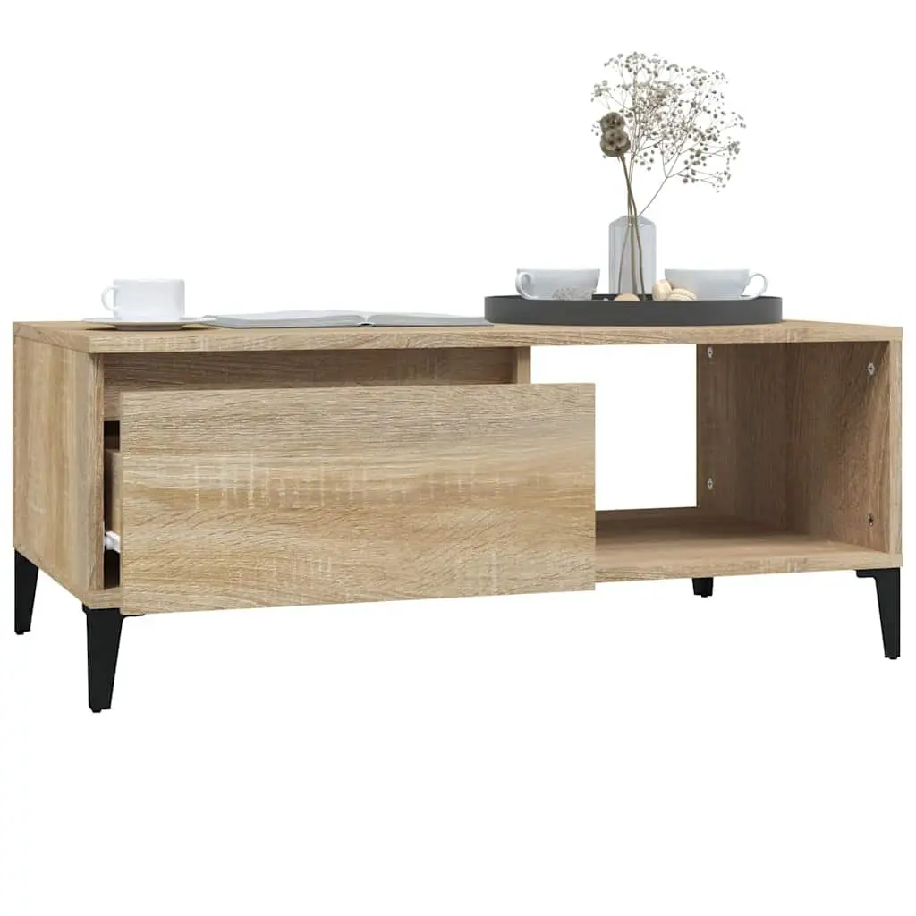 Coffee Table Brown Storage Drawer Open Compartment Engineered Wood Side Table
