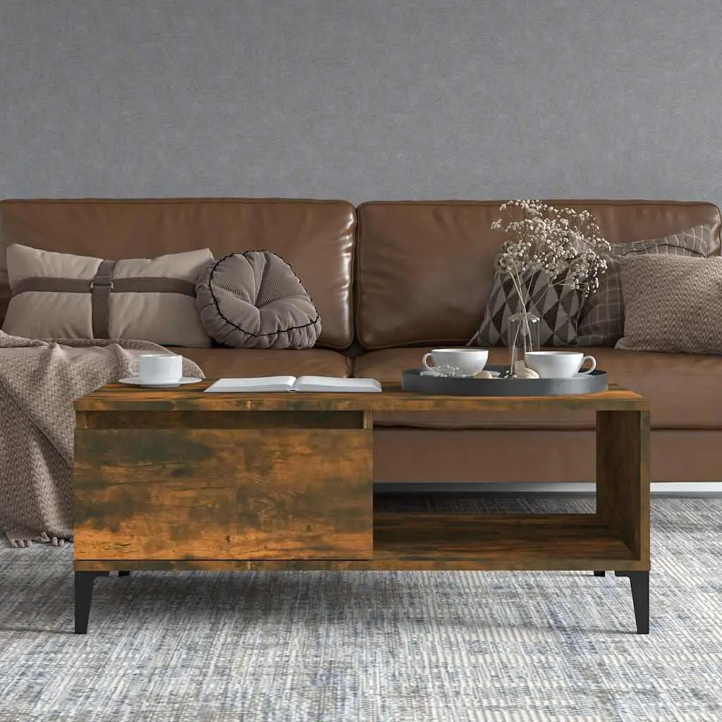 Coffee Table with Storage Drawer Open Compartment Brown Engineered Wood