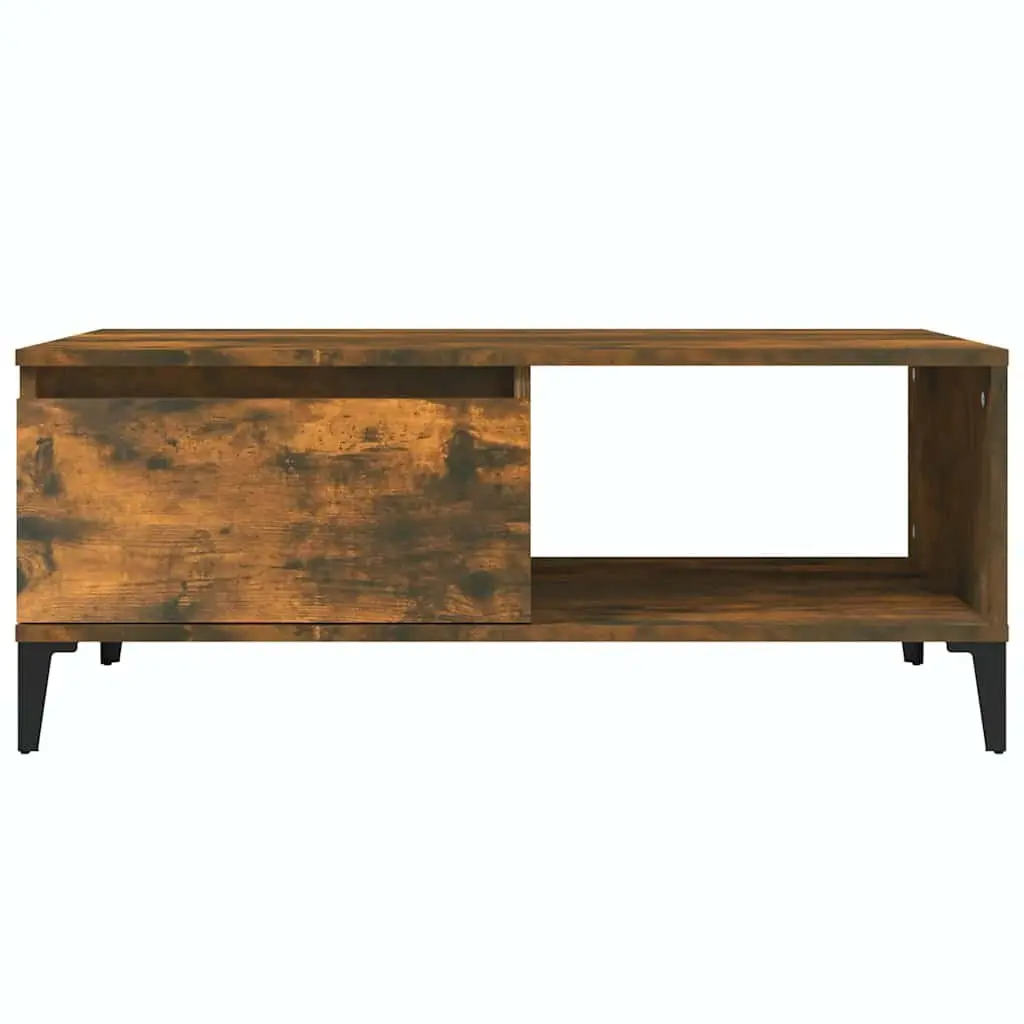 Coffee Table with Storage Drawer Open Compartment Brown Engineered Wood