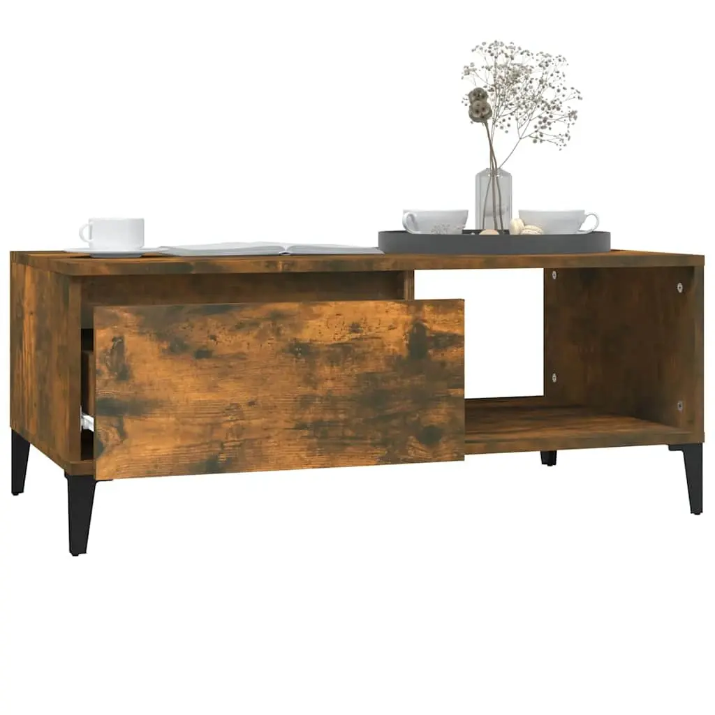 Coffee Table with Storage Drawer Open Compartment Brown Engineered Wood