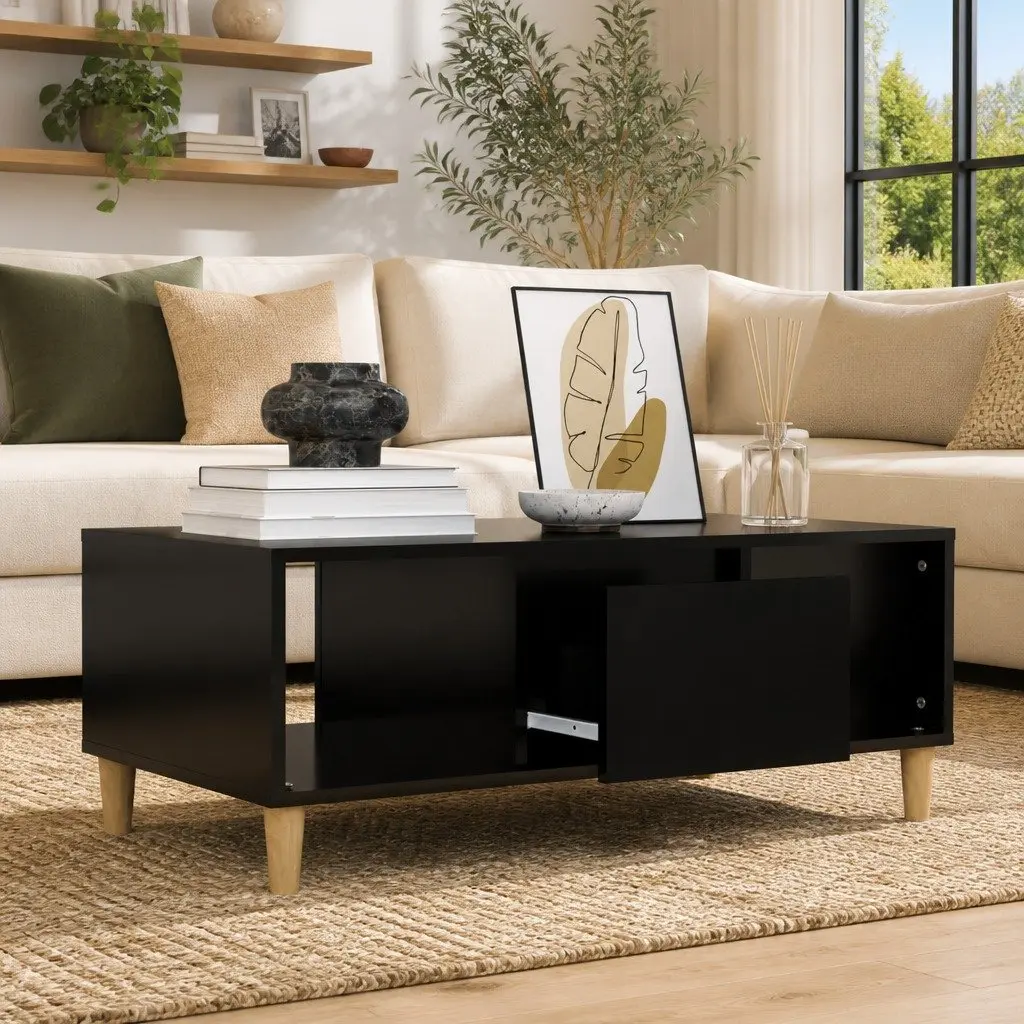 Coffee Table Black 90x50x36.5 cm for Living Room with Storage Compartments Drawer