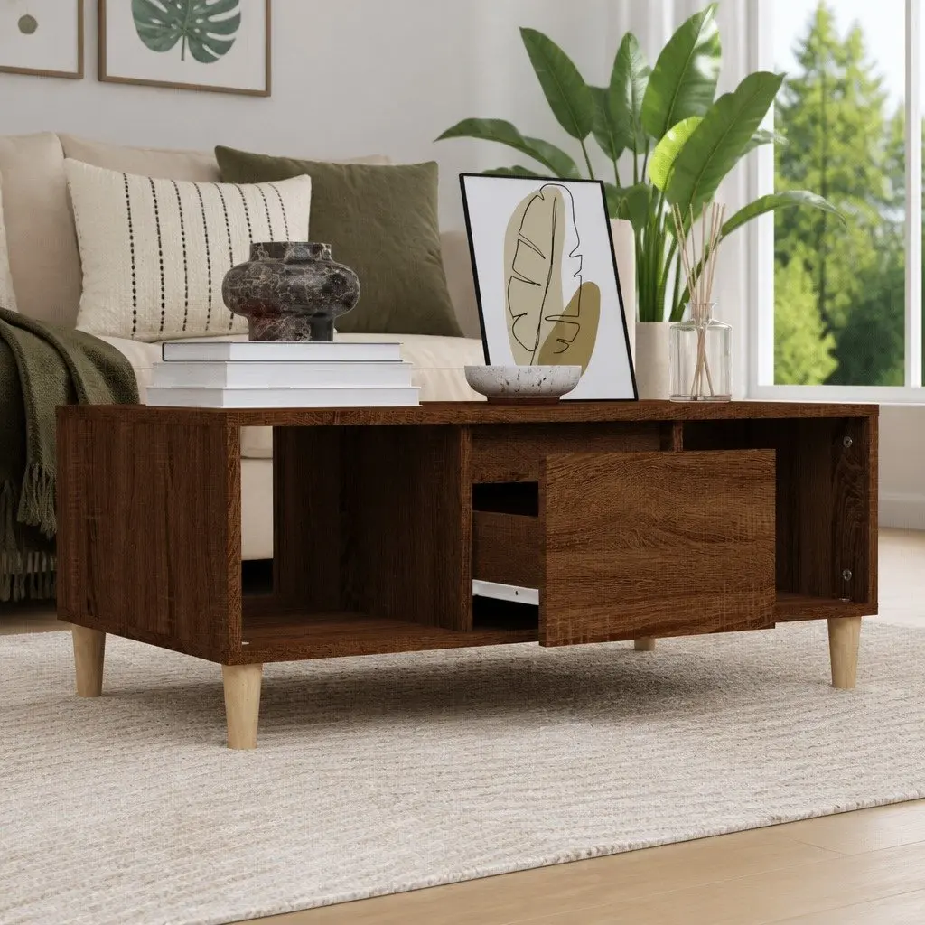 Coffee Table Living Room Brown Oak 90x50x36.5cm Open Compartments Drawer Storage