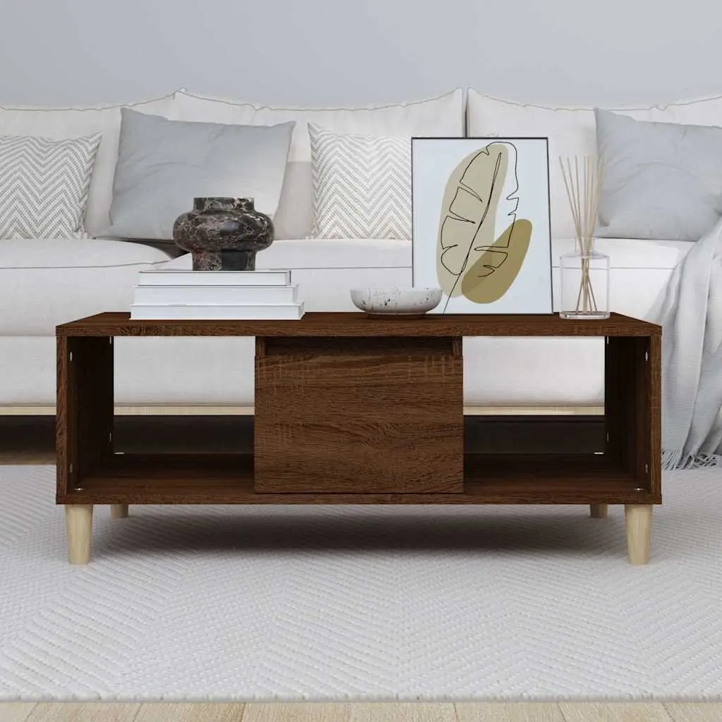 Coffee Table Living Room Brown Oak 90x50x36.5cm Open Compartments Drawer Storage