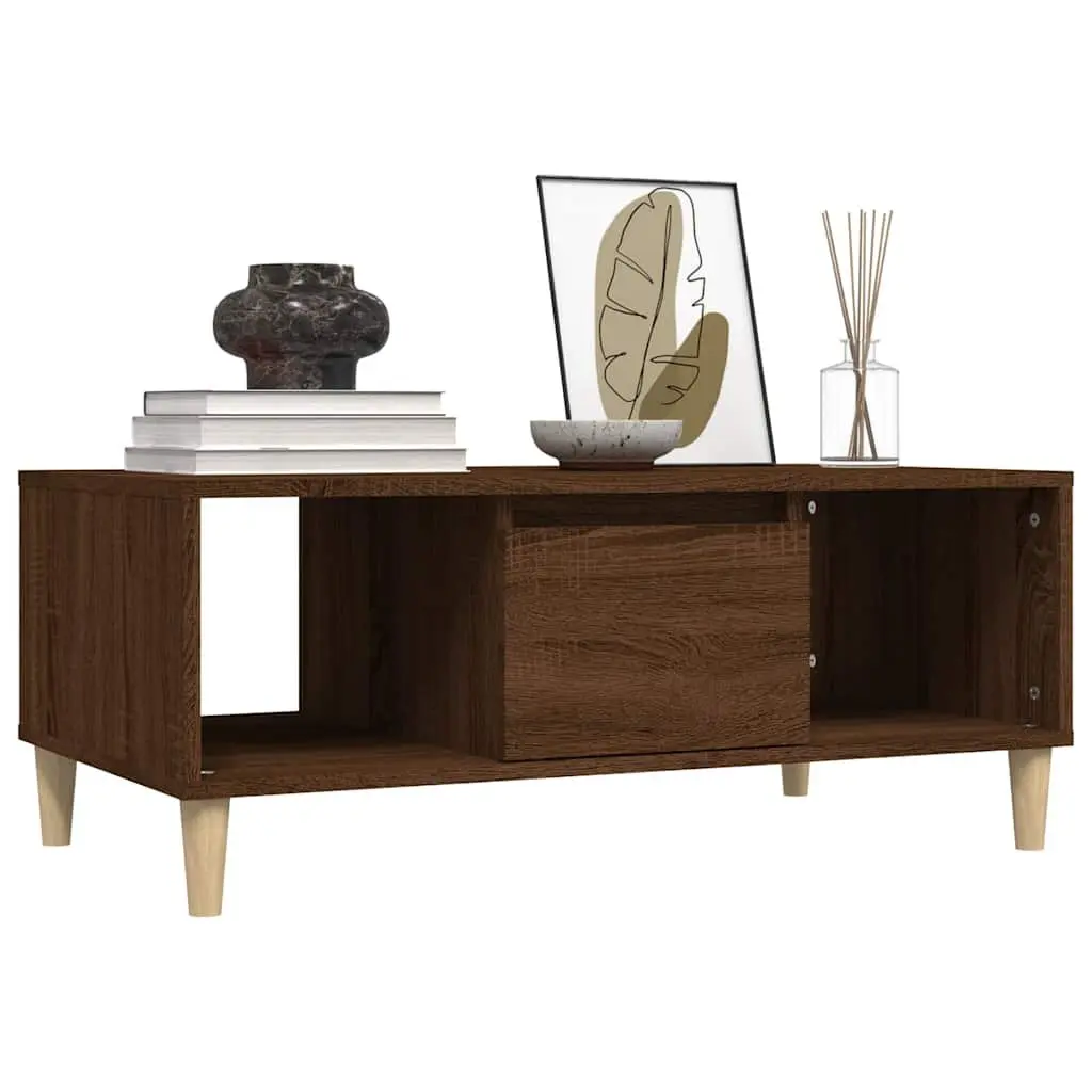 Coffee Table Living Room Brown Oak 90x50x36.5cm Open Compartments Drawer Storage