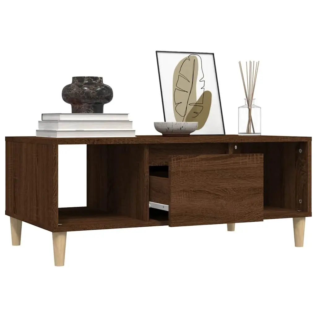 Coffee Table Living Room Brown Oak 90x50x36.5cm Open Compartments Drawer Storage