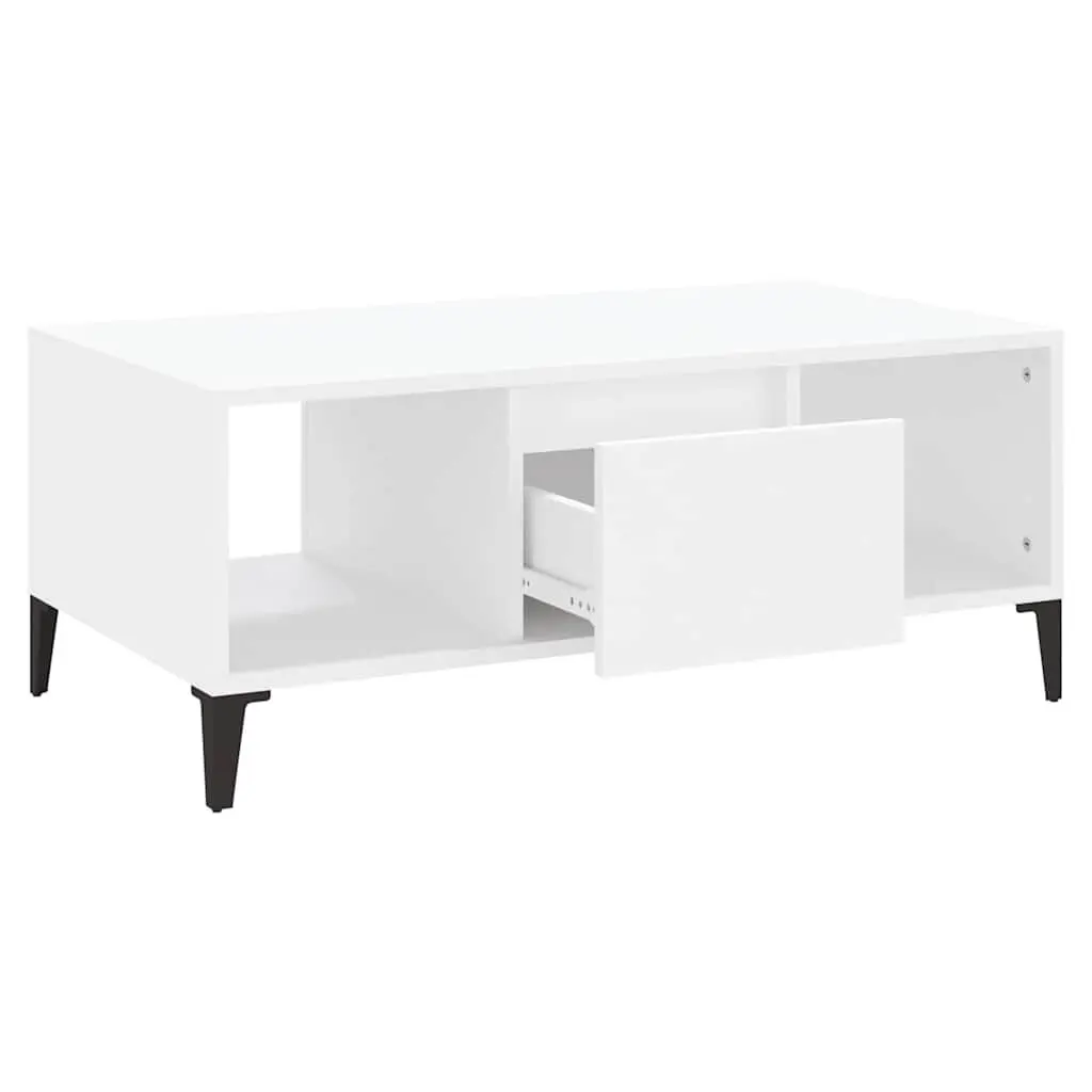 Coffee Table White Storage Drawer Open Compartments Engineered Wood Accent