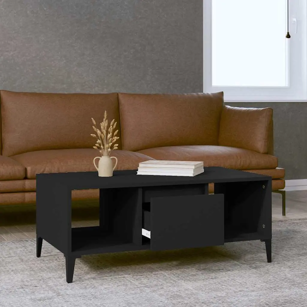 Coffee Table Black Storage Drawer Open Compartments Accent Side Table Modern