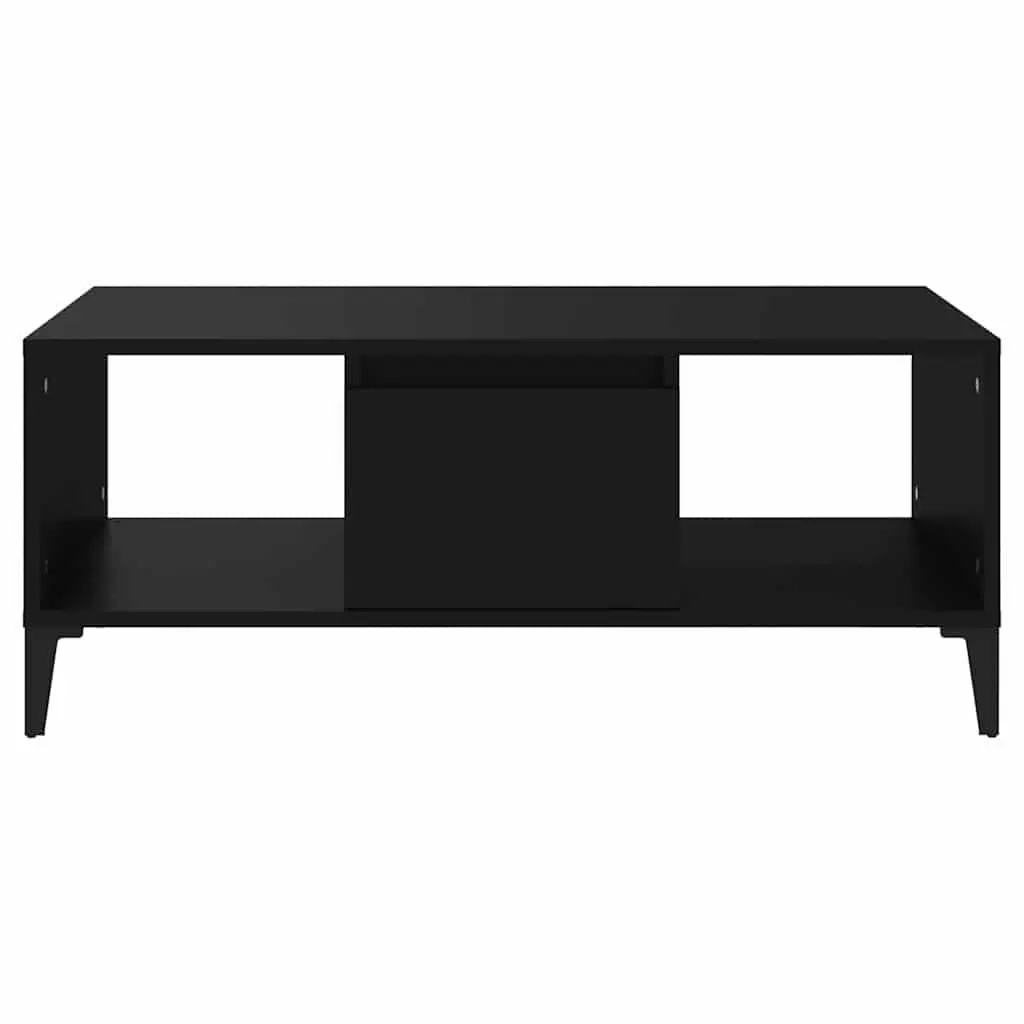 Coffee Table Black Storage Drawer Open Compartments Accent Side Table Modern