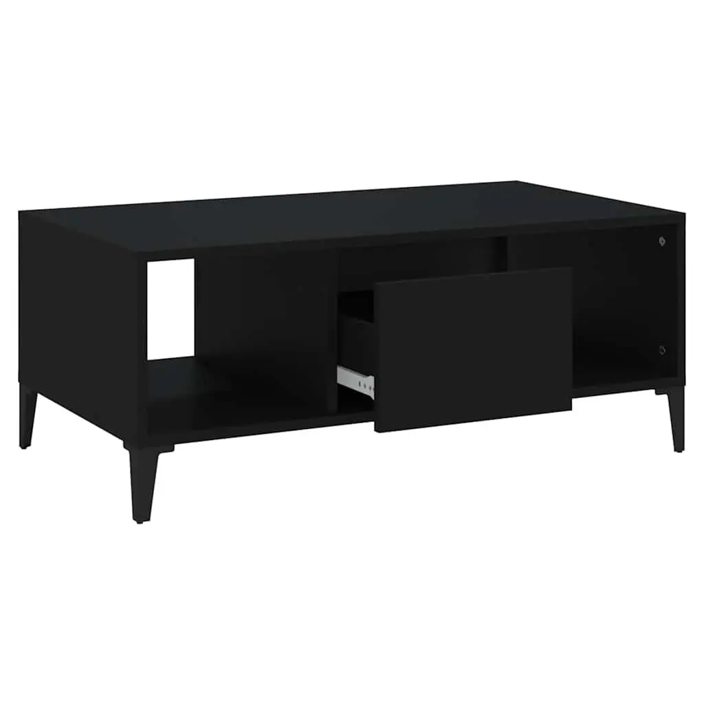 Coffee Table Black Storage Drawer Open Compartments Accent Side Table Modern