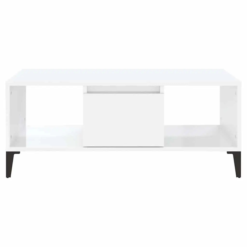 Coffee Table Living Room High Gloss White 90 x 50 x 36.5 cm with Storage Drawer and Open Compartments