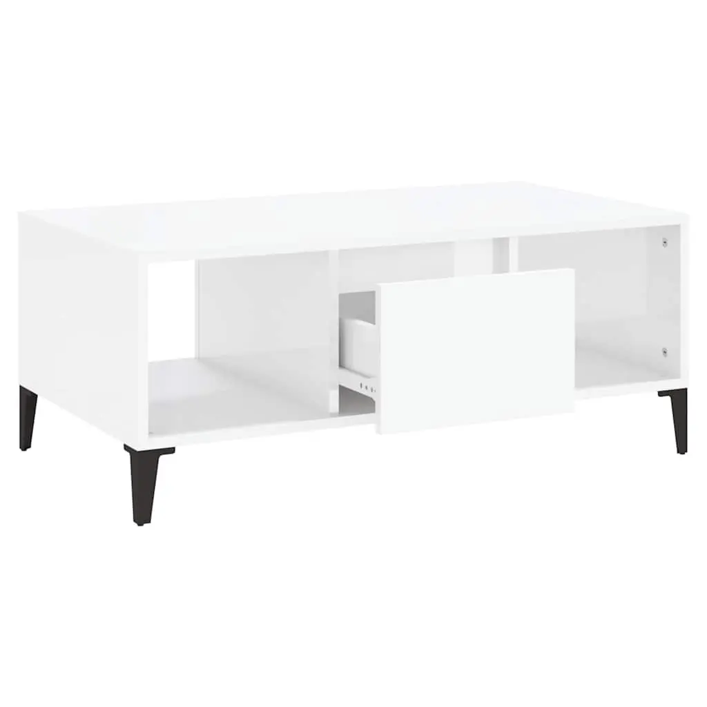 Coffee Table Living Room High Gloss White 90 x 50 x 36.5 cm with Storage Drawer and Open Compartments