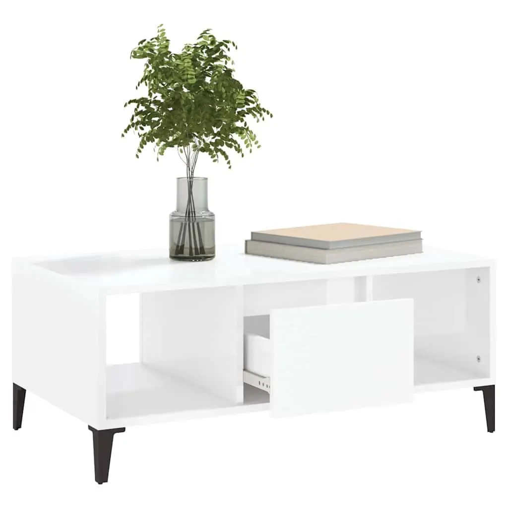 Coffee Table Living Room High Gloss White 90 x 50 x 36.5 cm with Storage Drawer and Open Compartments