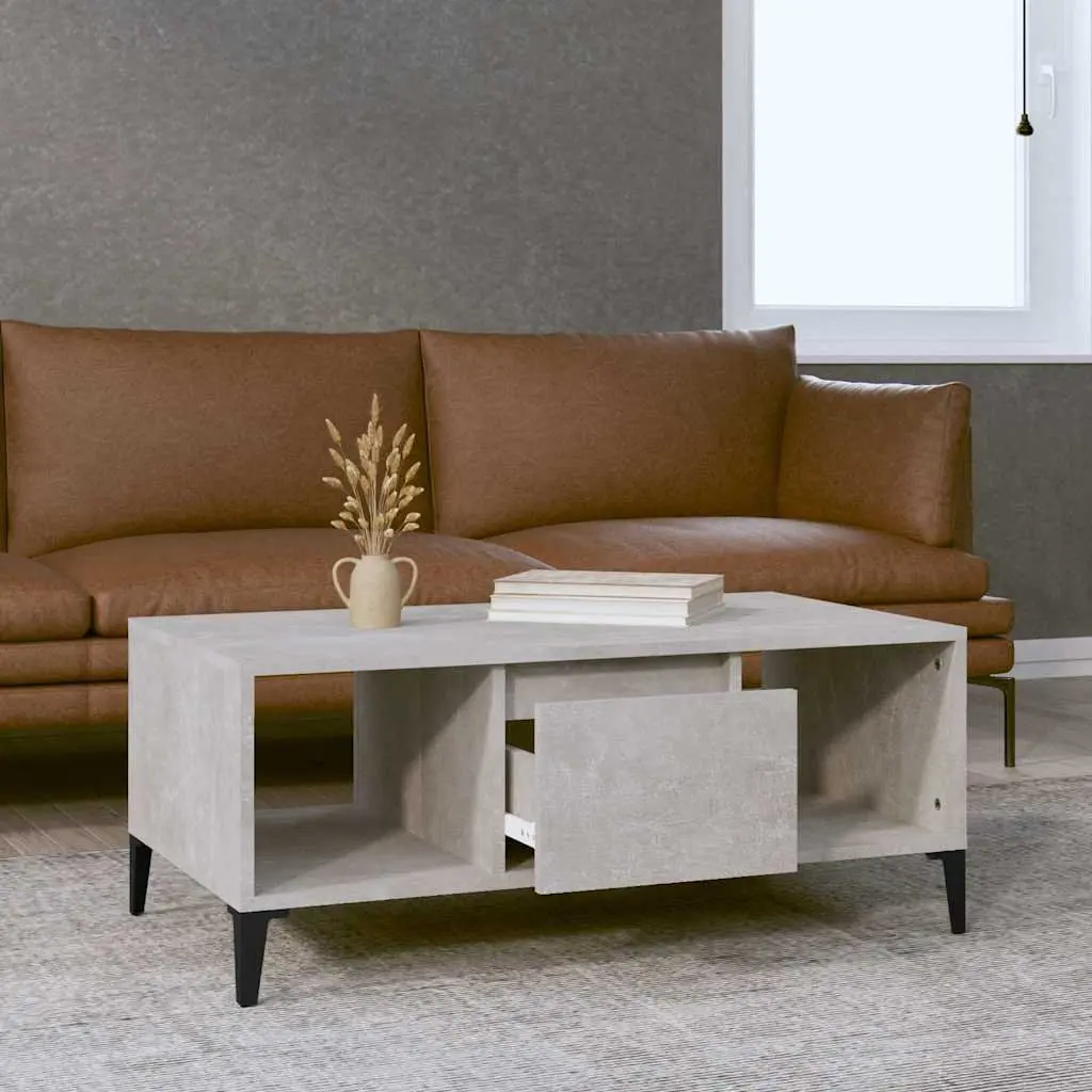 Coffee Table Grey 90x50x36.5 cm with Drawer and Open Compartments Storage