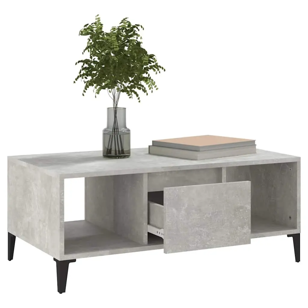 Coffee Table Grey 90x50x36.5 cm with Drawer and Open Compartments Storage