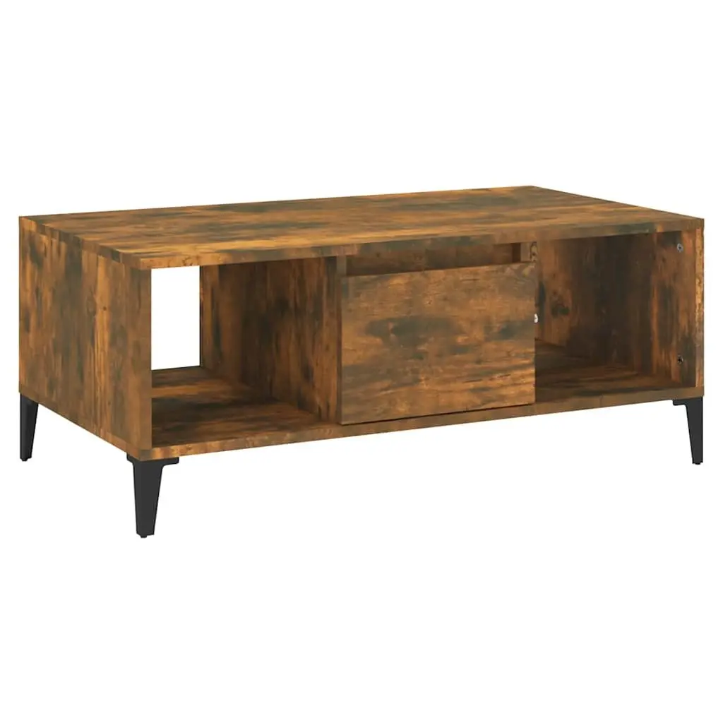 Coffee Table with Storage Drawer Open Compartments Brown Engineered Wood
