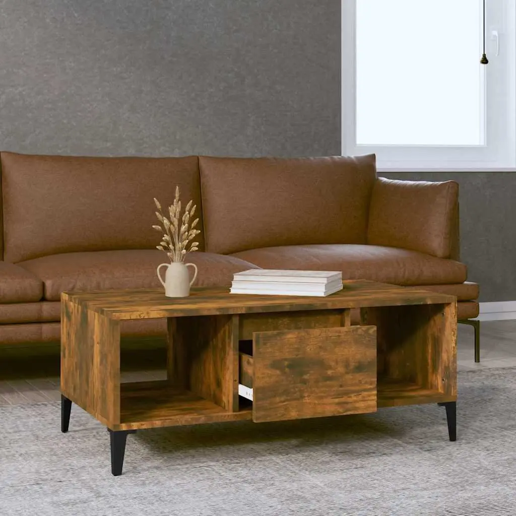 Coffee Table with Storage Drawer Open Compartments Brown Engineered Wood