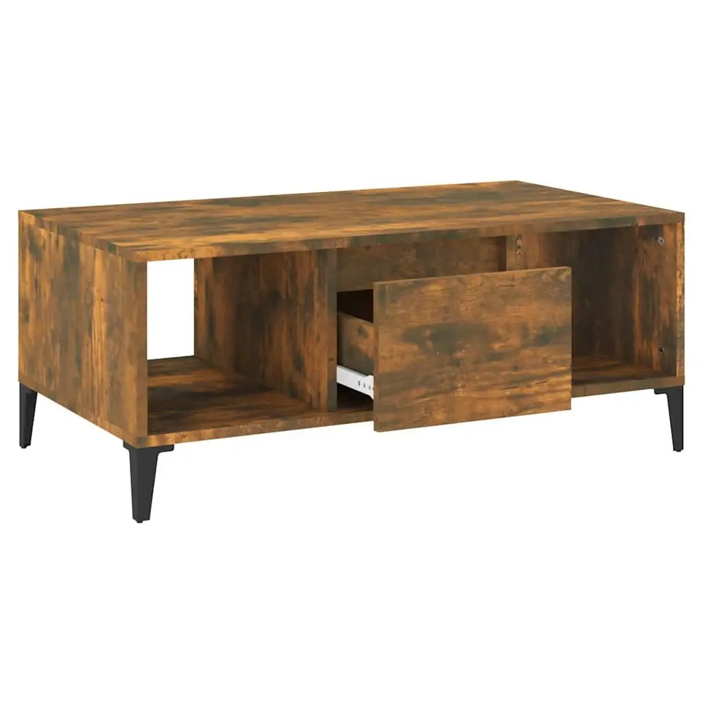 Coffee Table with Storage Drawer Open Compartments Brown Engineered Wood