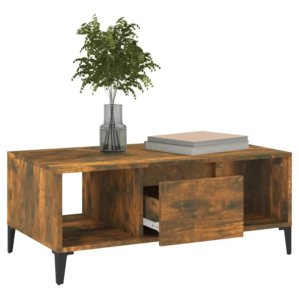 Coffee Table with Storage Drawer Open Compartments Brown Engineered Wood