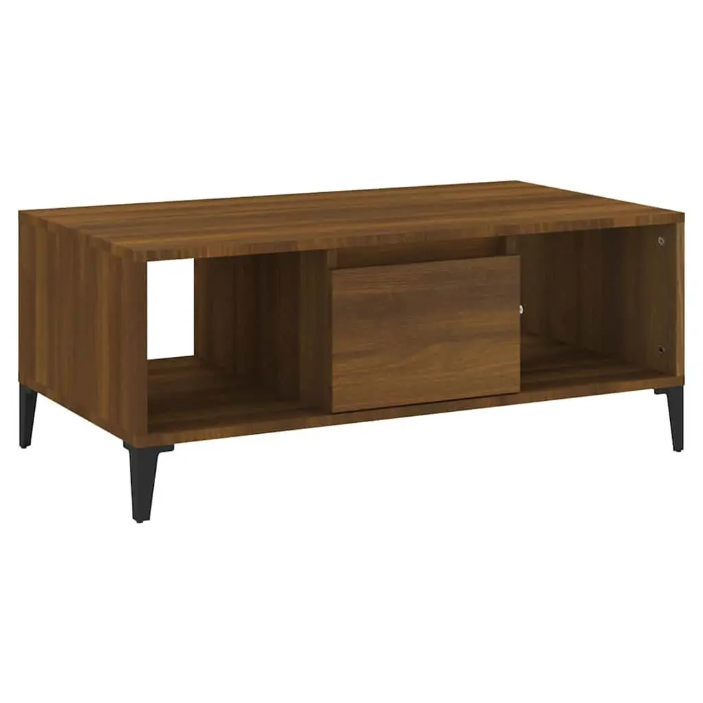 Coffee Table with Storage Drawer Open Compartments Brown Oak 90x50x36.5 cm