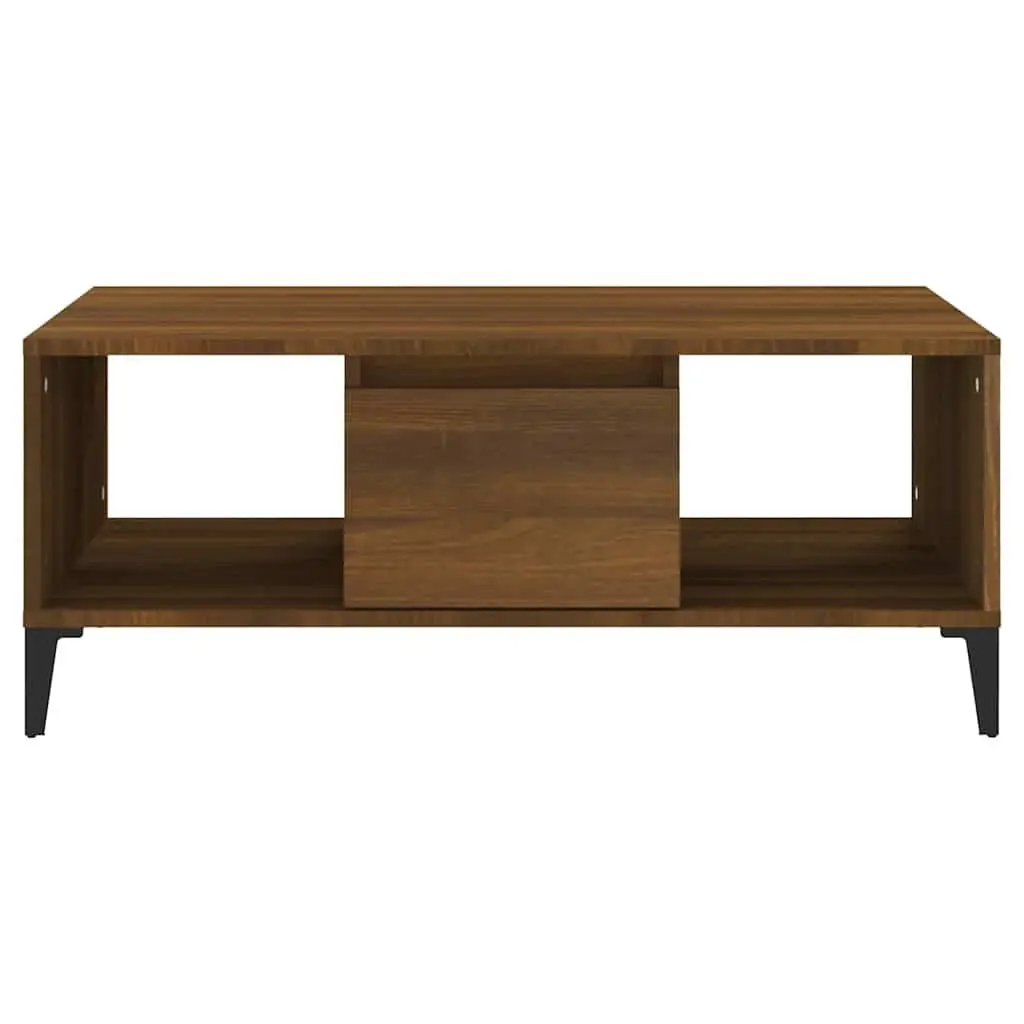 Coffee Table with Storage Drawer Open Compartments Brown Oak 90x50x36.5 cm
