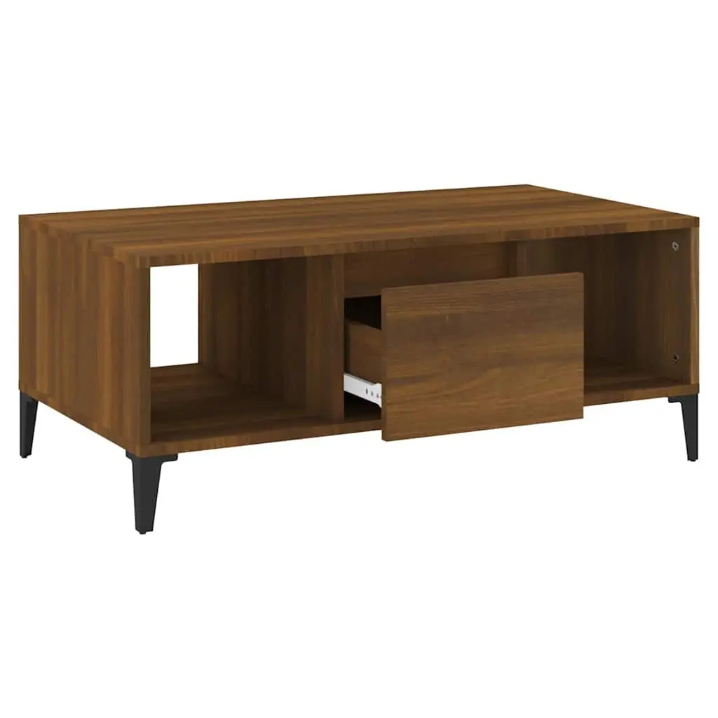 Coffee Table with Storage Drawer Open Compartments Brown Oak 90x50x36.5 cm