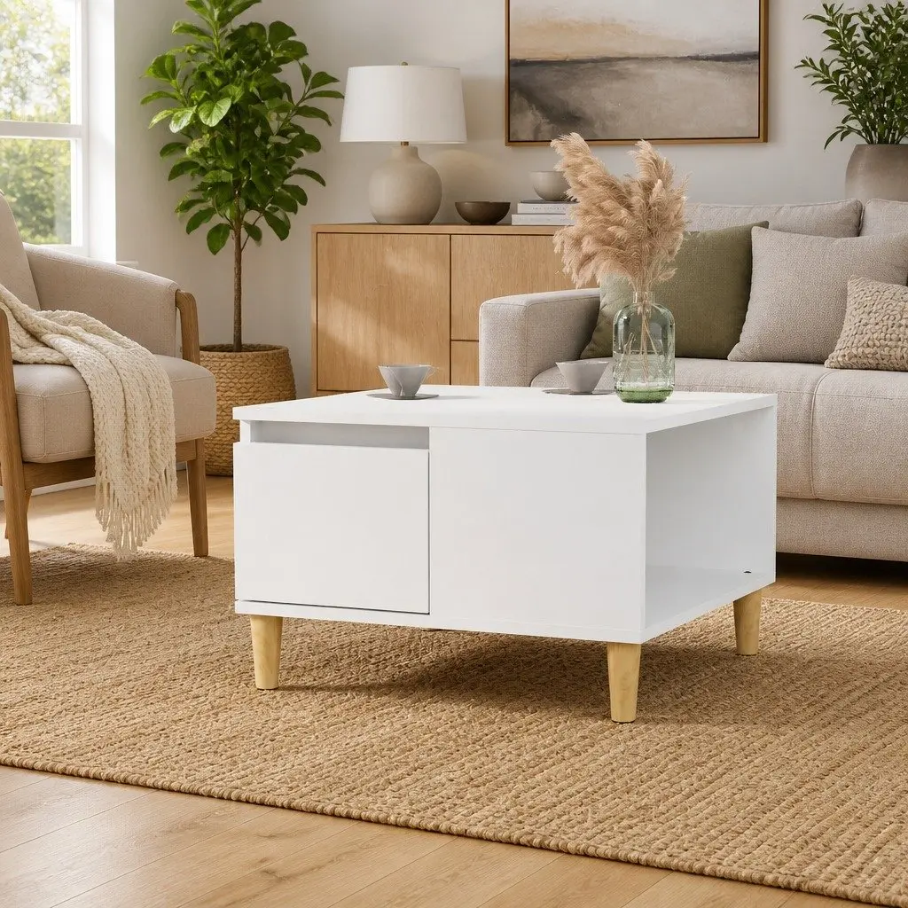 Coffee Table White Modern Living Room Accent Table with Drawer Storage